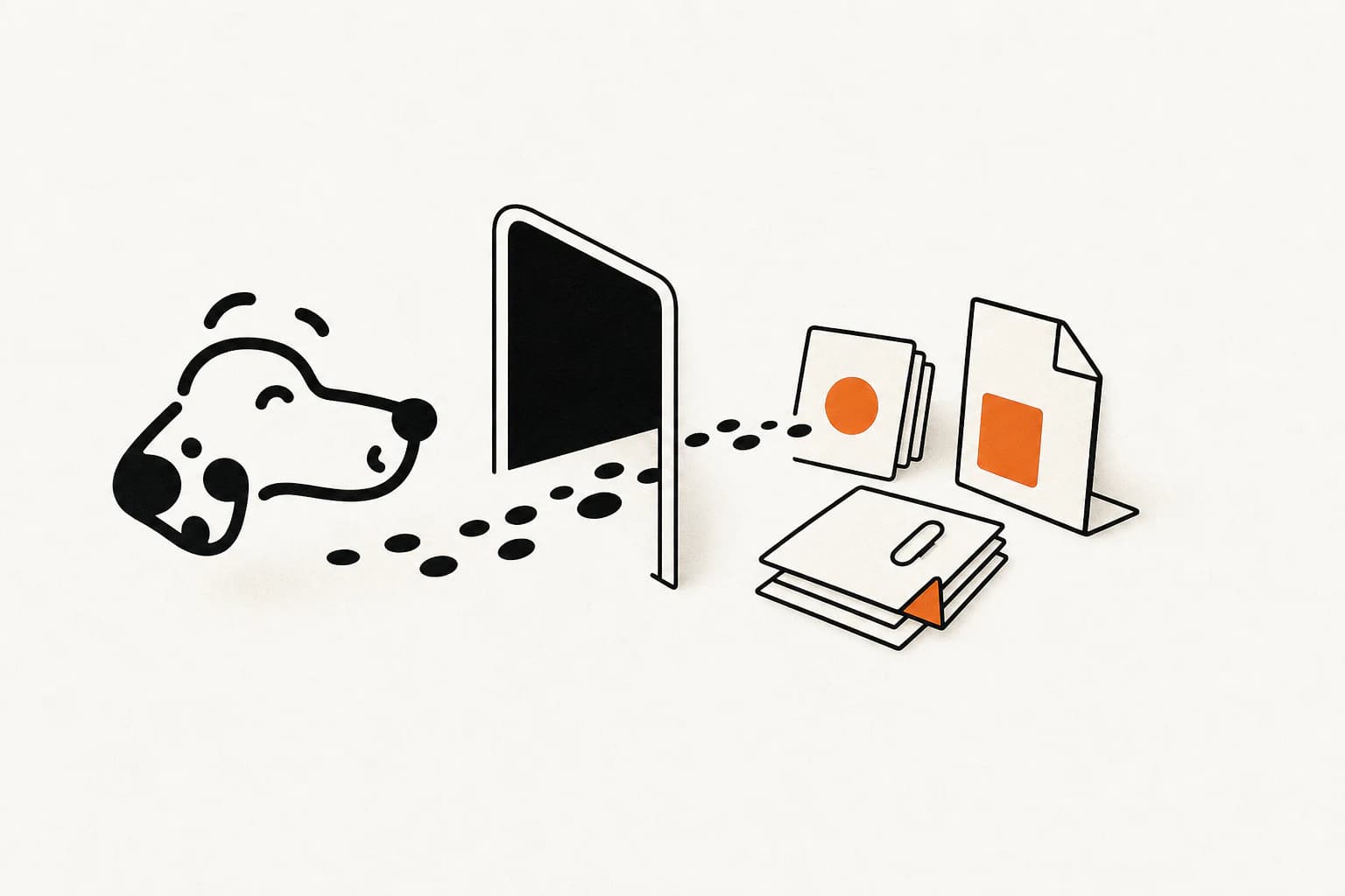 A warm editorial illustration of a command line becoming an open doorway