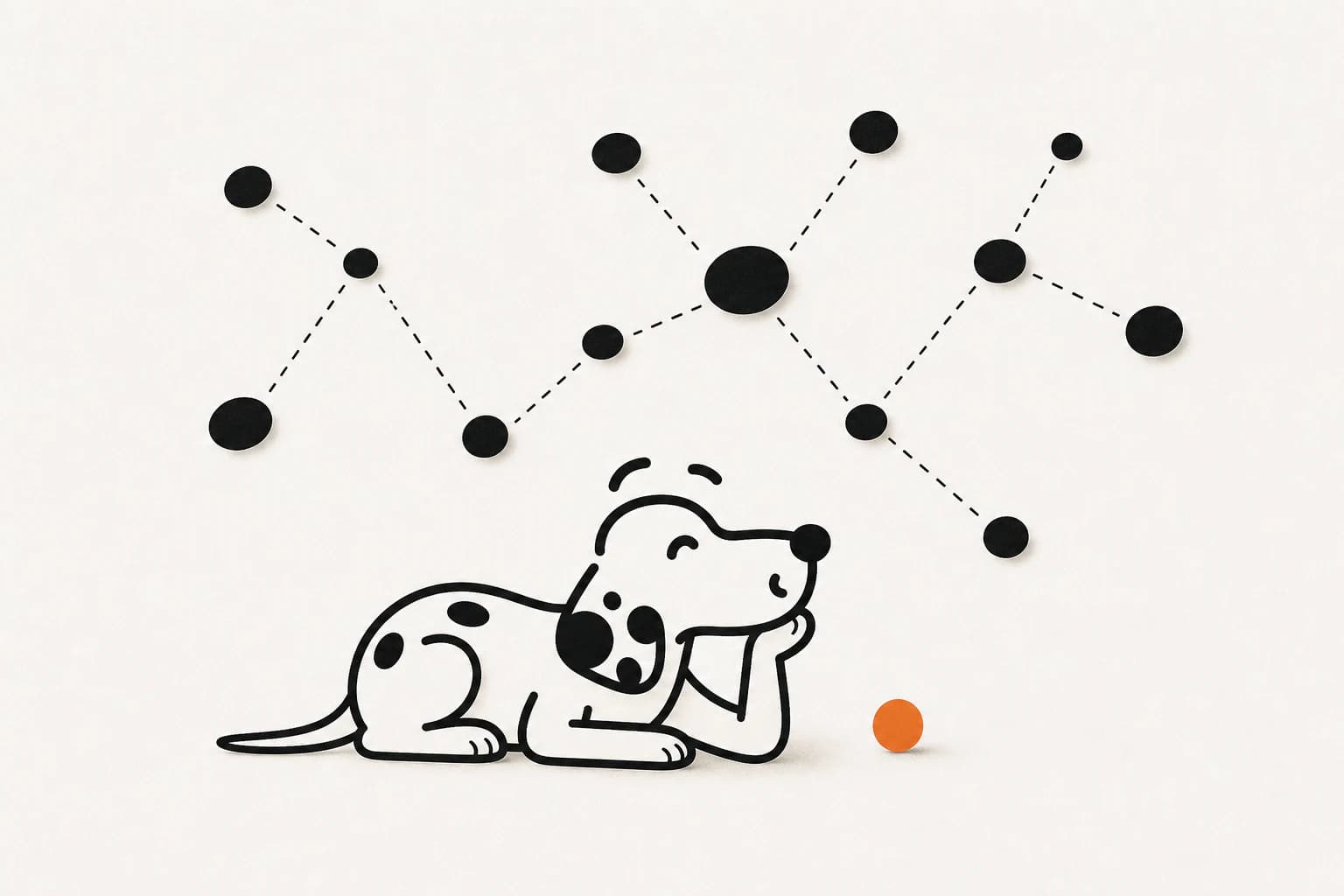 A resting Dalmatian studying a constellation made from its own spots
