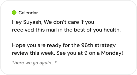 Calendar product strategy review card.